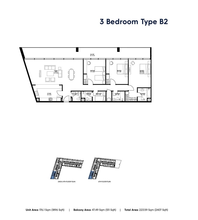 Arada Nesba 3 Beds Layout