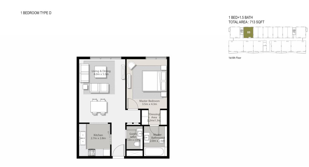 Arada Rehan Apartments 1 Bed Layout