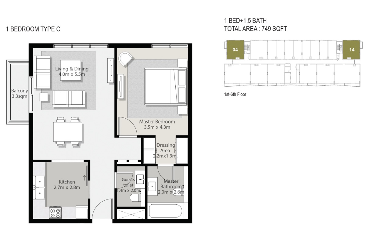 Arada Rehan Apartments 1 Bed Layout