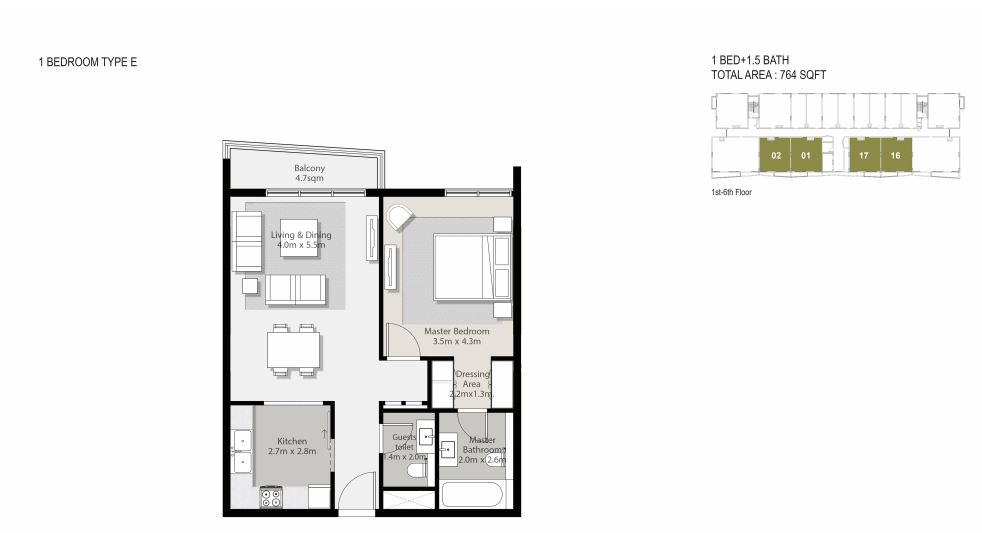 Arada Rehan Apartments 1 Bed Layout