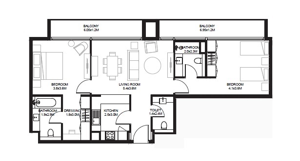 Arada Sokoon Apartments 2 2 Beds Layout