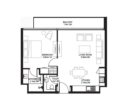 Arada Sokoon Apartments 1 Bed Layout