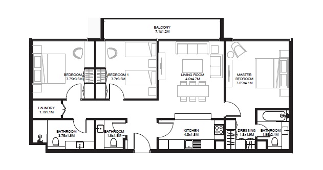 Arada Sokoon Apartments 3 Beds Layout