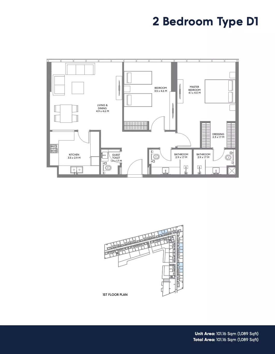 2 Beds 1089 Sq. Ft. Apartment in Arada The Gate 3