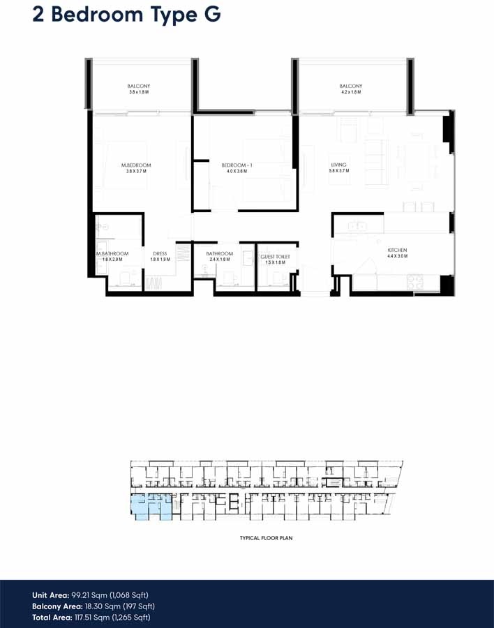 Arada The Gate 2 Beds Layout