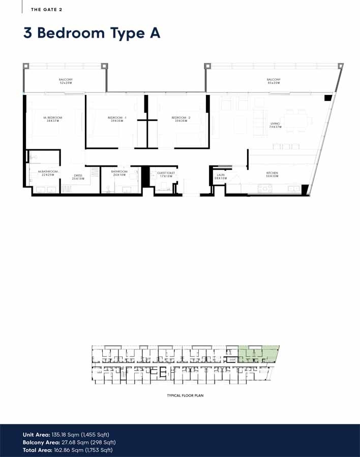 Arada The Gate 3 Beds Layout