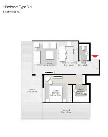 Arada The Solo 1 Bed Layout