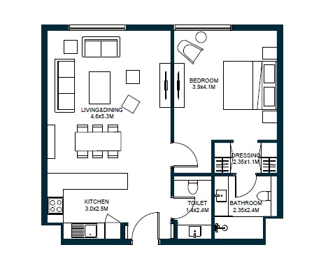 Arada Tiraz Apartments 1 Bed Layout
