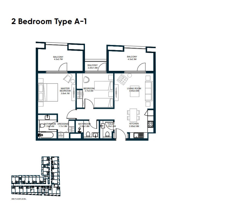 Arada Tiraz Apartments 2 Beds Layout