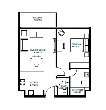 Arada Vida Residences 2 1 Bed Layout