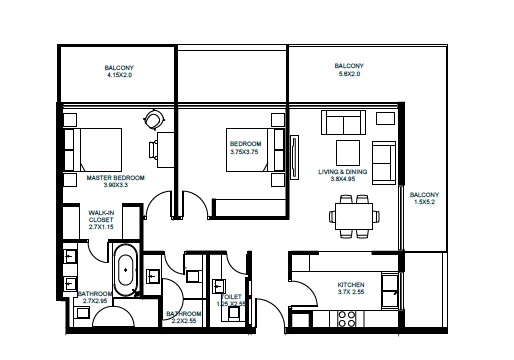 Arada Vida Residences 2 2 Beds Layout