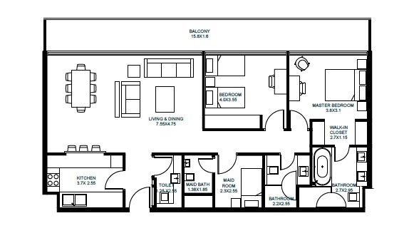 Arada Vida Residences 2 2 Beds Layout