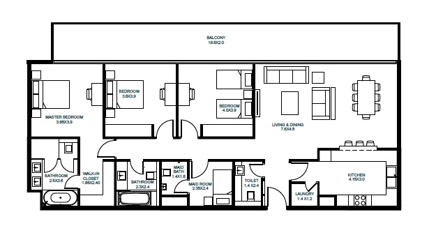 Arada Vida Residences 2 3 Beds Layout