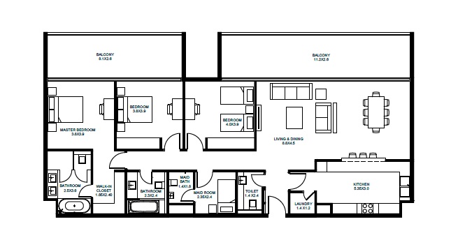 Arada Vida Residences 2 3 Beds Layout