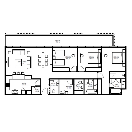 Arada Vida Residences 3 3 Beds Layout