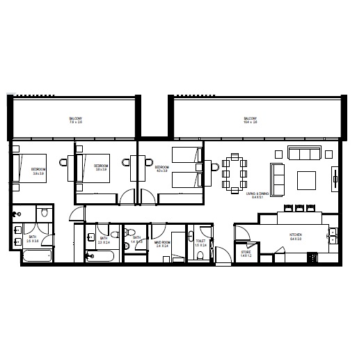 Arada Vida Residences 3 3 Beds Layout