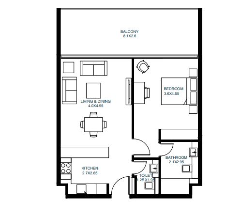 Arada Vida Residences 1 Bed Layout