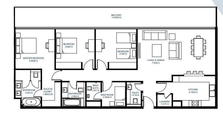 Arada Vida Residences 3 Beds Layout