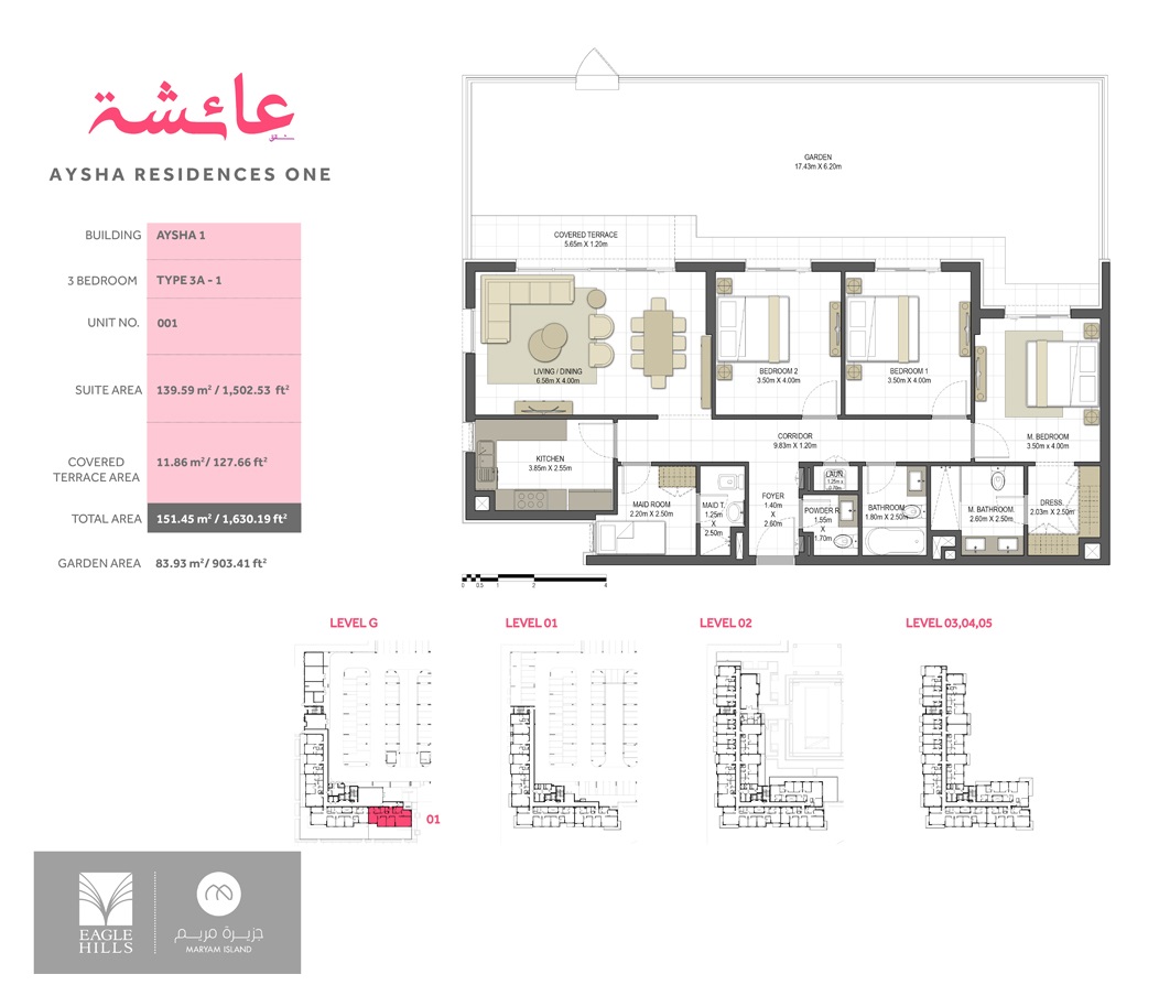 Eagle Aysha Residences 3 Beds Layout
