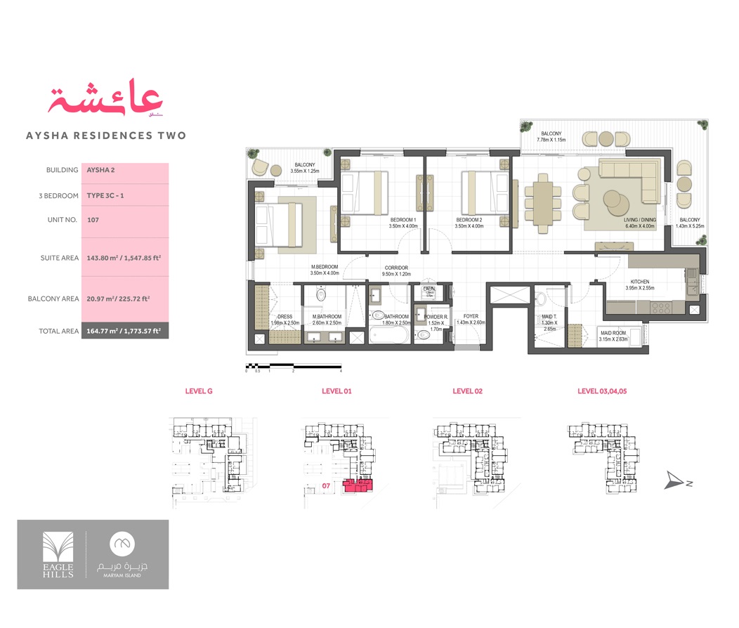 Eagle Aysha Residences 3 Beds Layout