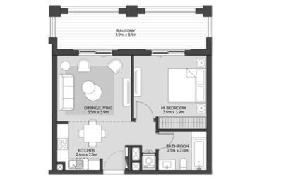 Eagle Cyan Beach Residence 1 Bed Layout