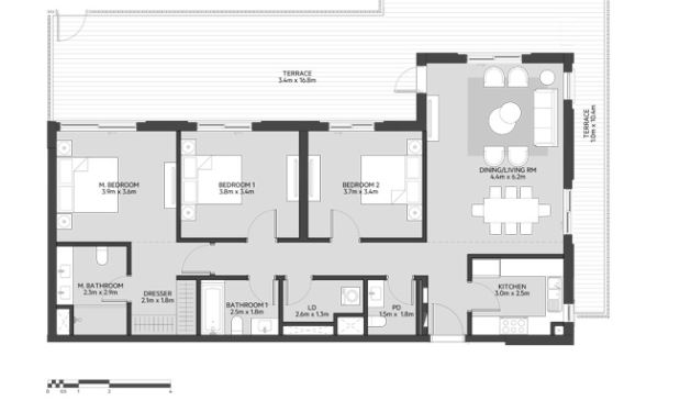 Eagle Cyan Beach Residence 3 Beds Layout