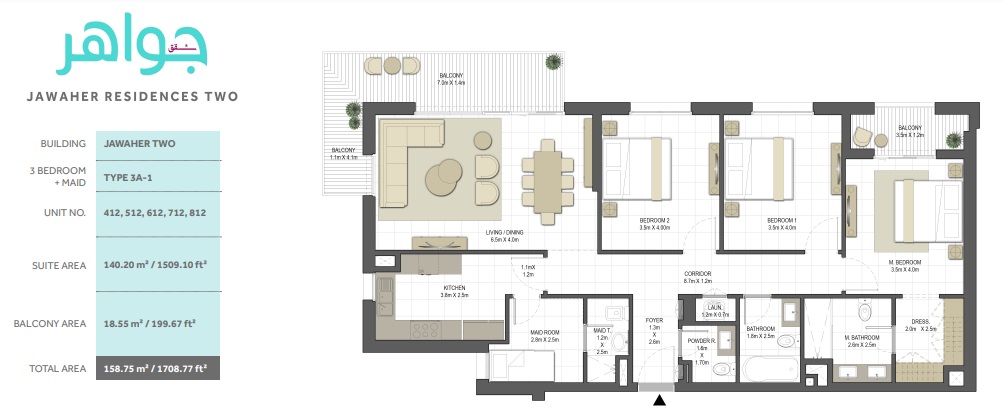3 Beds 1708 Sq. Ft. Apartment in Eagle Jawaher Residences