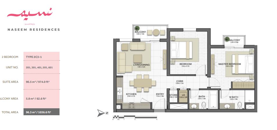Eagle Naseem Residences 2 Beds Layout