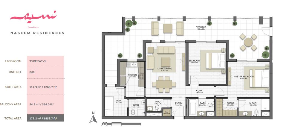Eagle Naseem Residences 2 Beds Layout