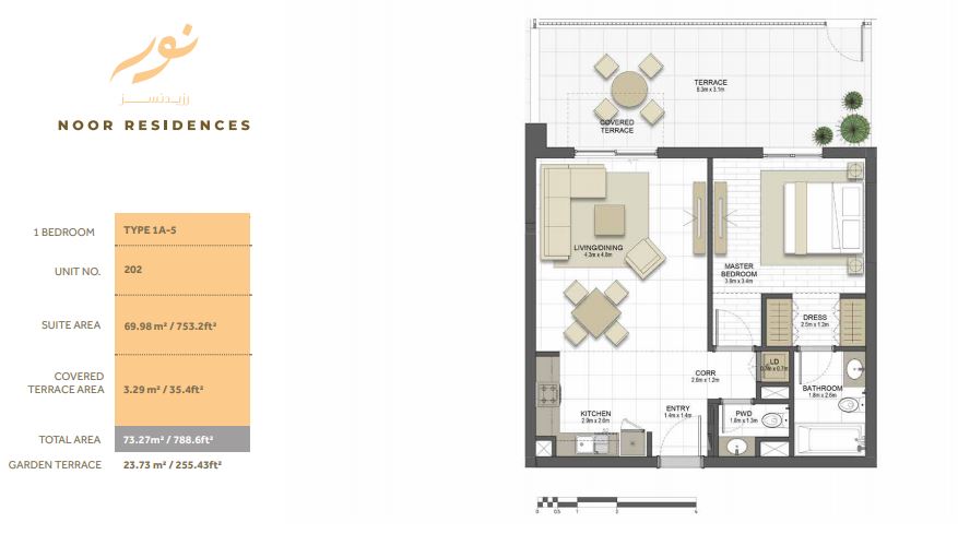 Eagle Noor Residences 1 Bed Layout