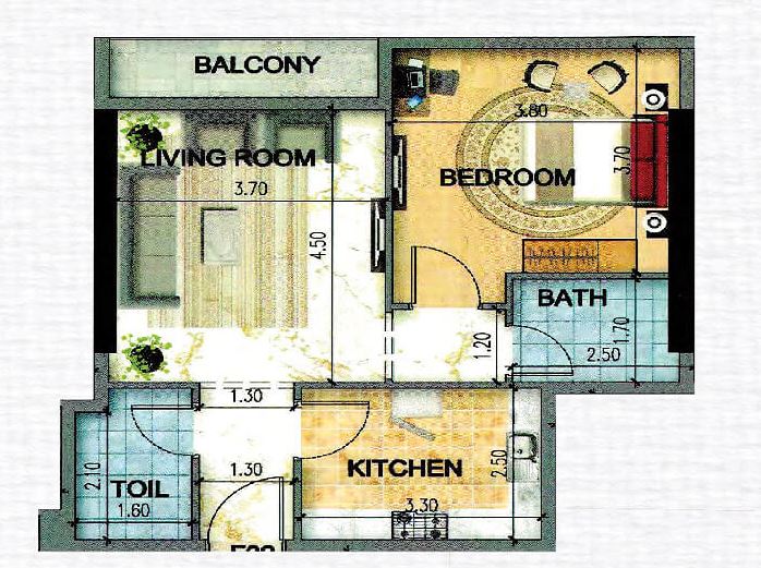 Fam Art Tower 1 Bed Layout