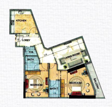 Fam Art Tower 2 Beds Layout