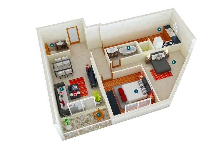 Fam Holding Al Aamra Tower 2 Beds Layout