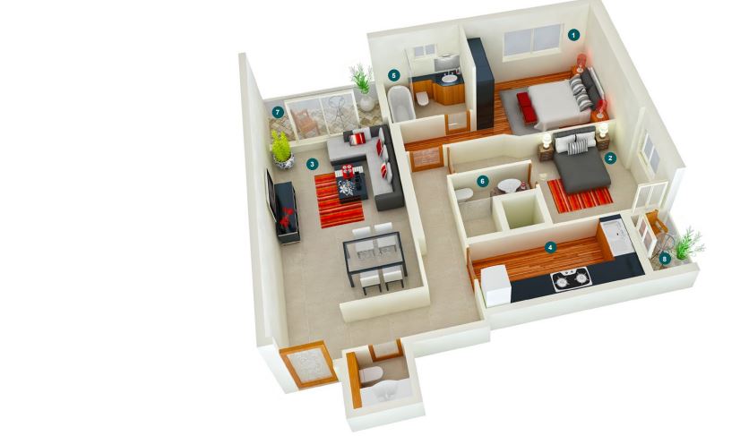 Fam Holding Al Aamra Tower 2 Beds Layout