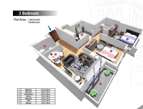 2 Beds 1386 Sq. Ft. Apartment in Fam Sarkoa Tower