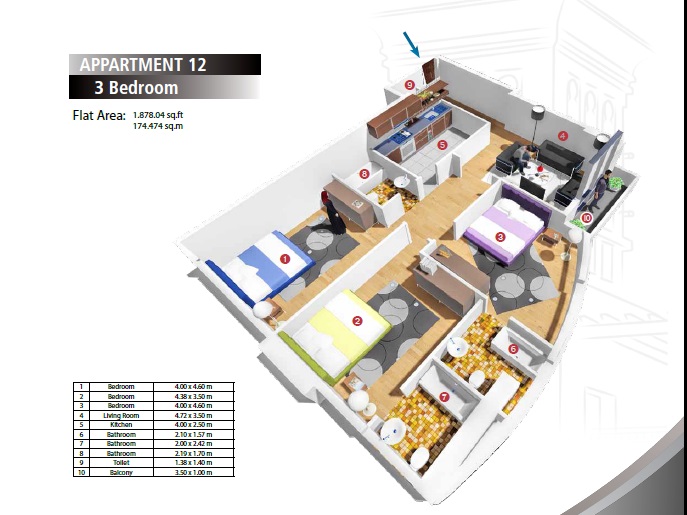 3 Beds 1878 Sq. Ft. Apartment in Fam Sarkoa Tower