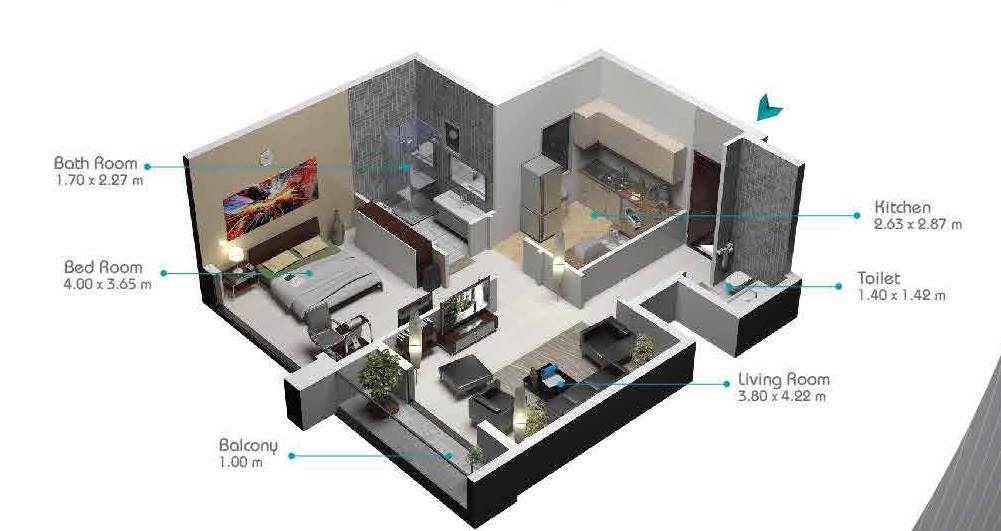 Fam Smart Tower 2 1 Bed Layout