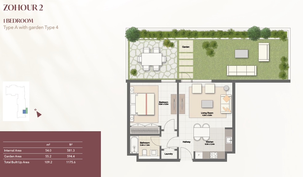 Sharjah Uptown Al Zahia 1 Bed Layout