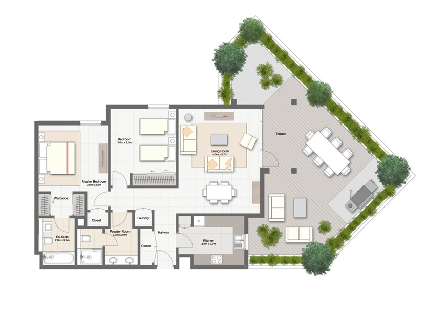 Sharjah Uptown Al Zahia 2 Beds Layout