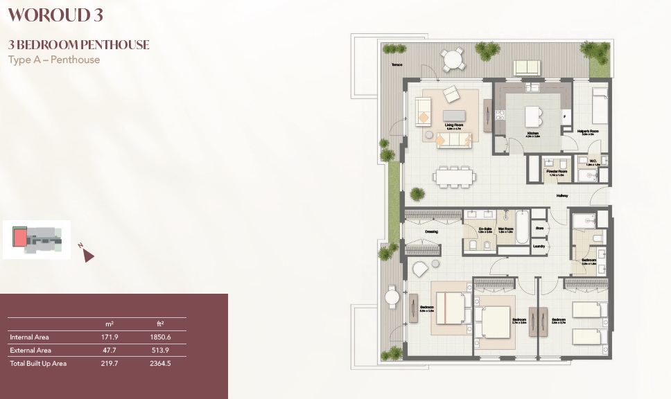 Sharjah Uptown Al Zahia 3 Beds Layout