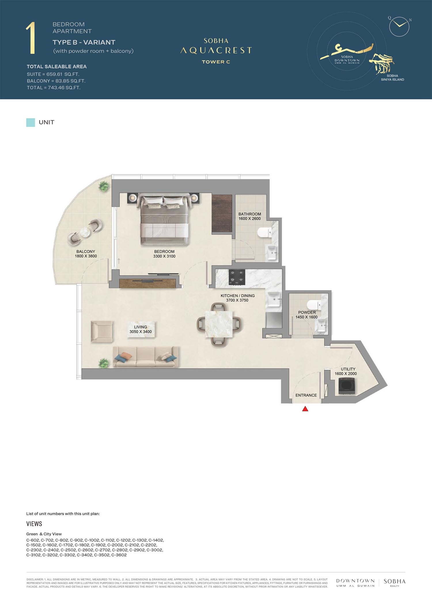 1 Bed 743 Sq. Ft. Apartment in Sobha AquaCrest