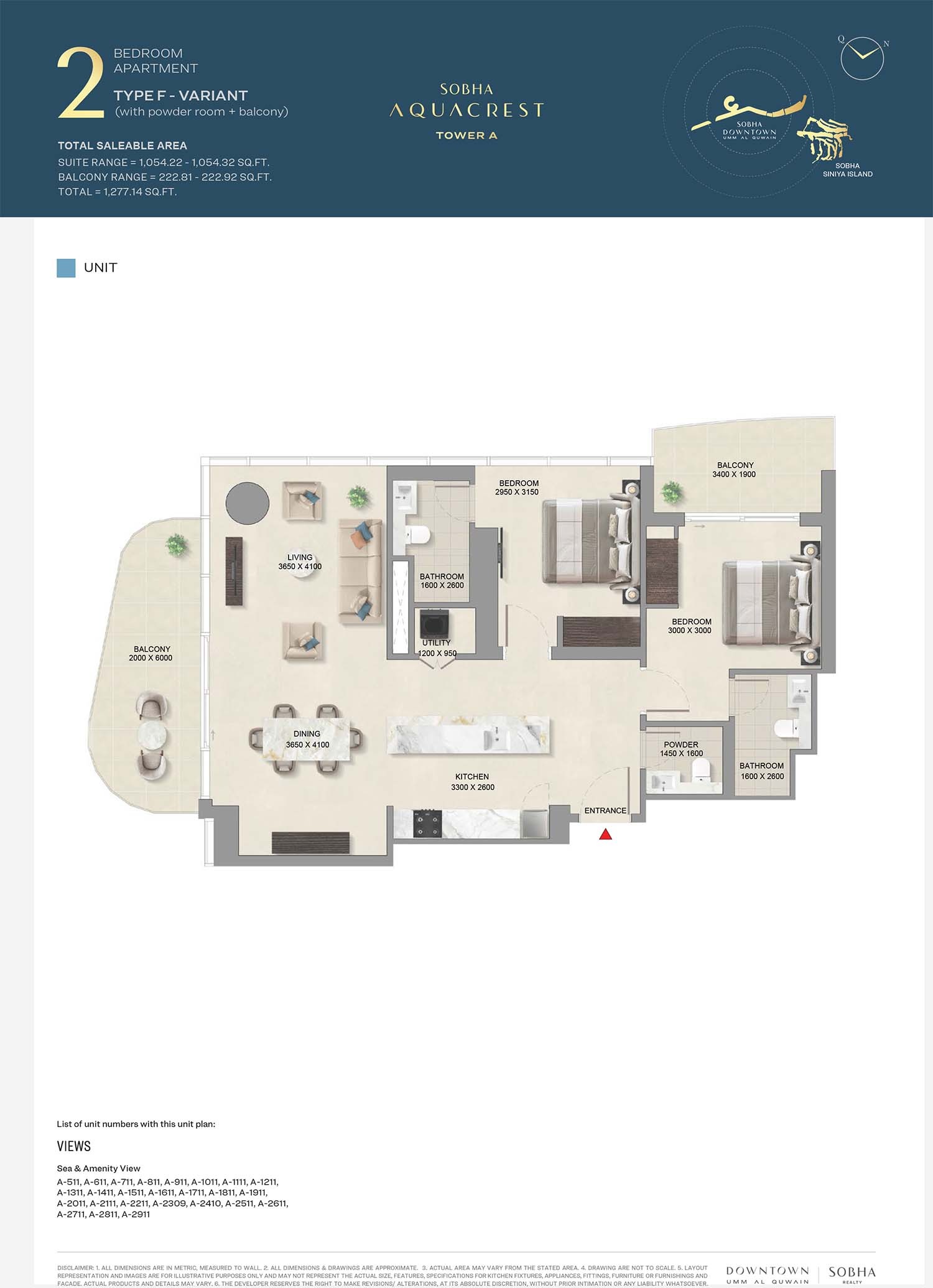 2 Beds 1277 Sq. Ft. Apartment in Sobha AquaCrest
