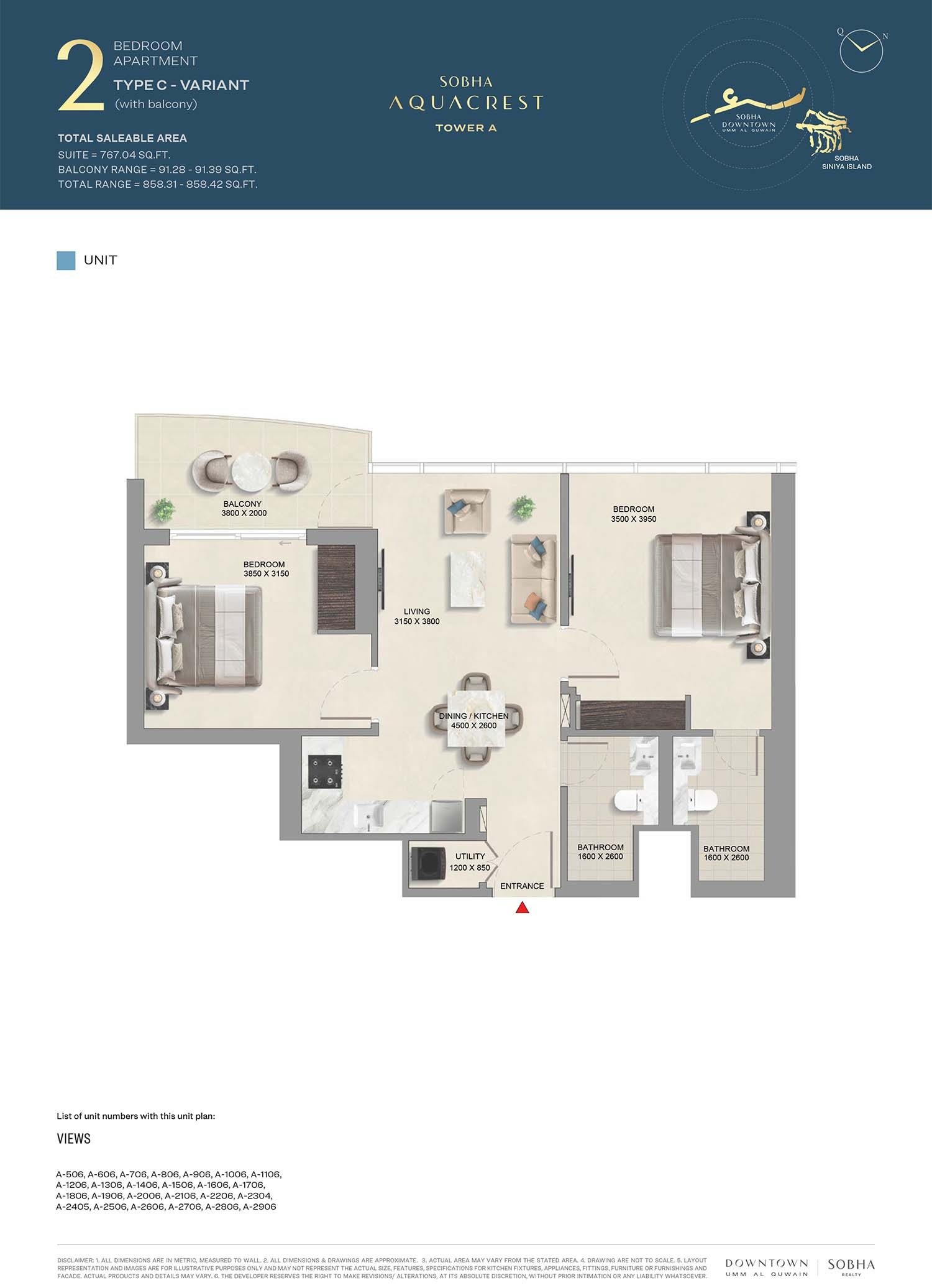2 Beds 858 Sq. Ft. Apartment in Sobha AquaCrest