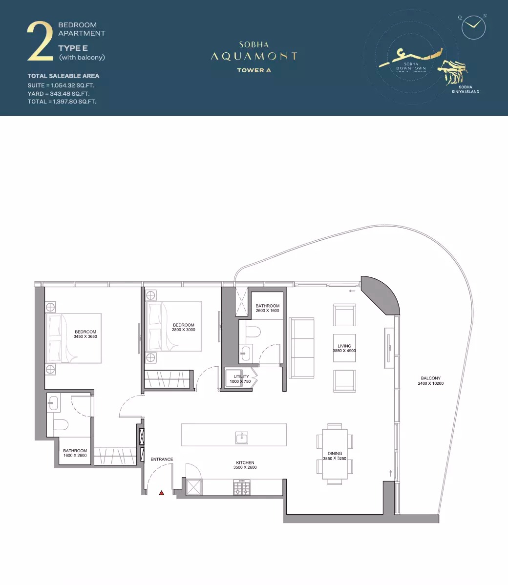 2 Beds 1398 Sq. Ft. Apartment in Sobha Aquamont