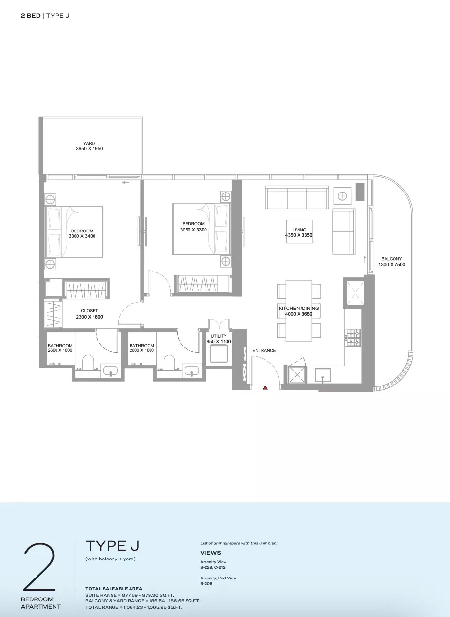 Sobha Bayfront Marina Residences 2 Beds Layout