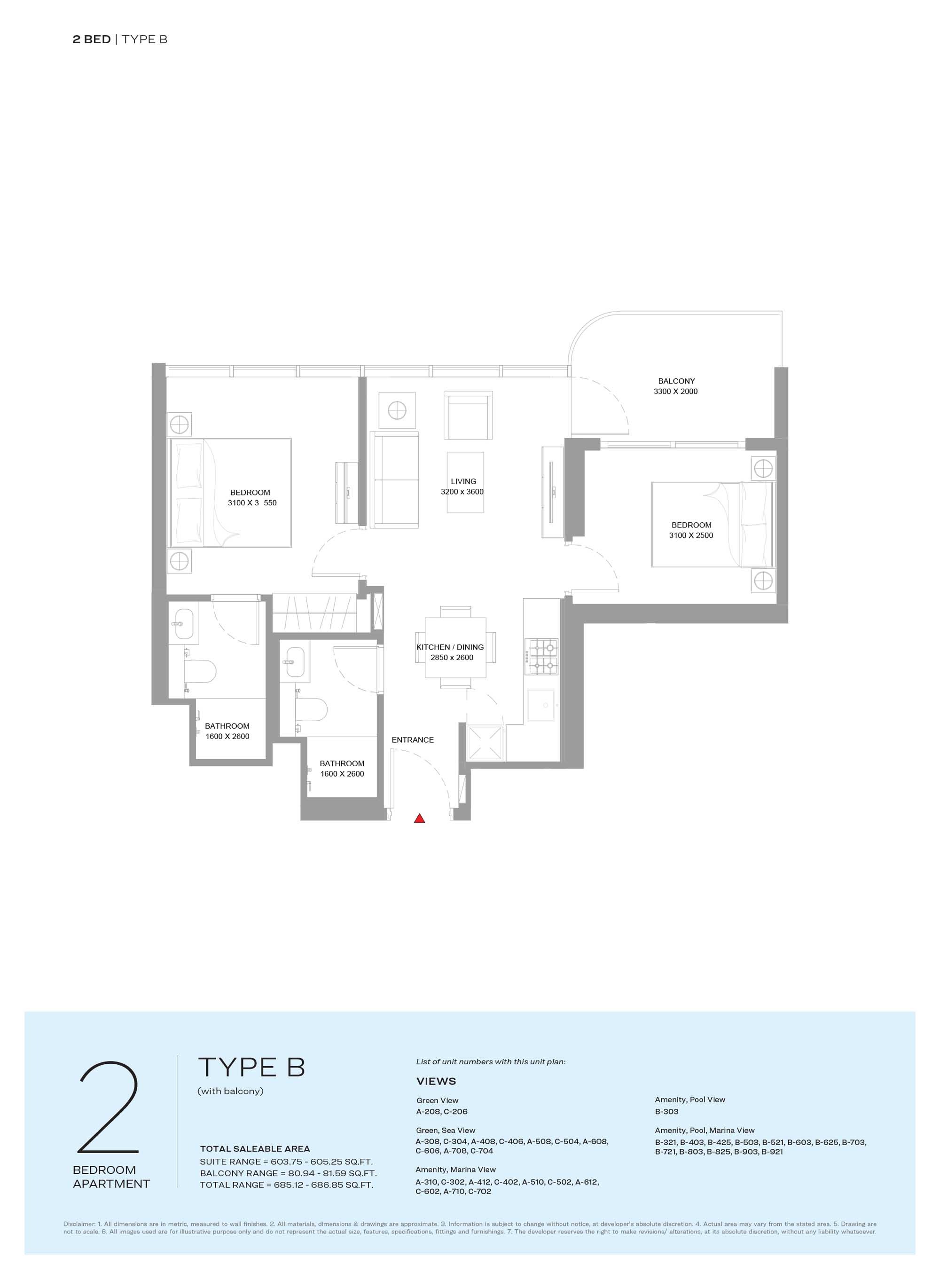 2 Beds 686 Sq. Ft. Apartment in Sobha Bayside Marina Residences