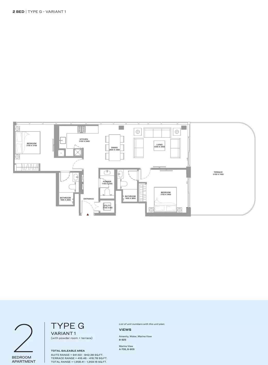 2 Beds 1358 Sq. Ft. Apartment in Sobha Canalside Marina Residences