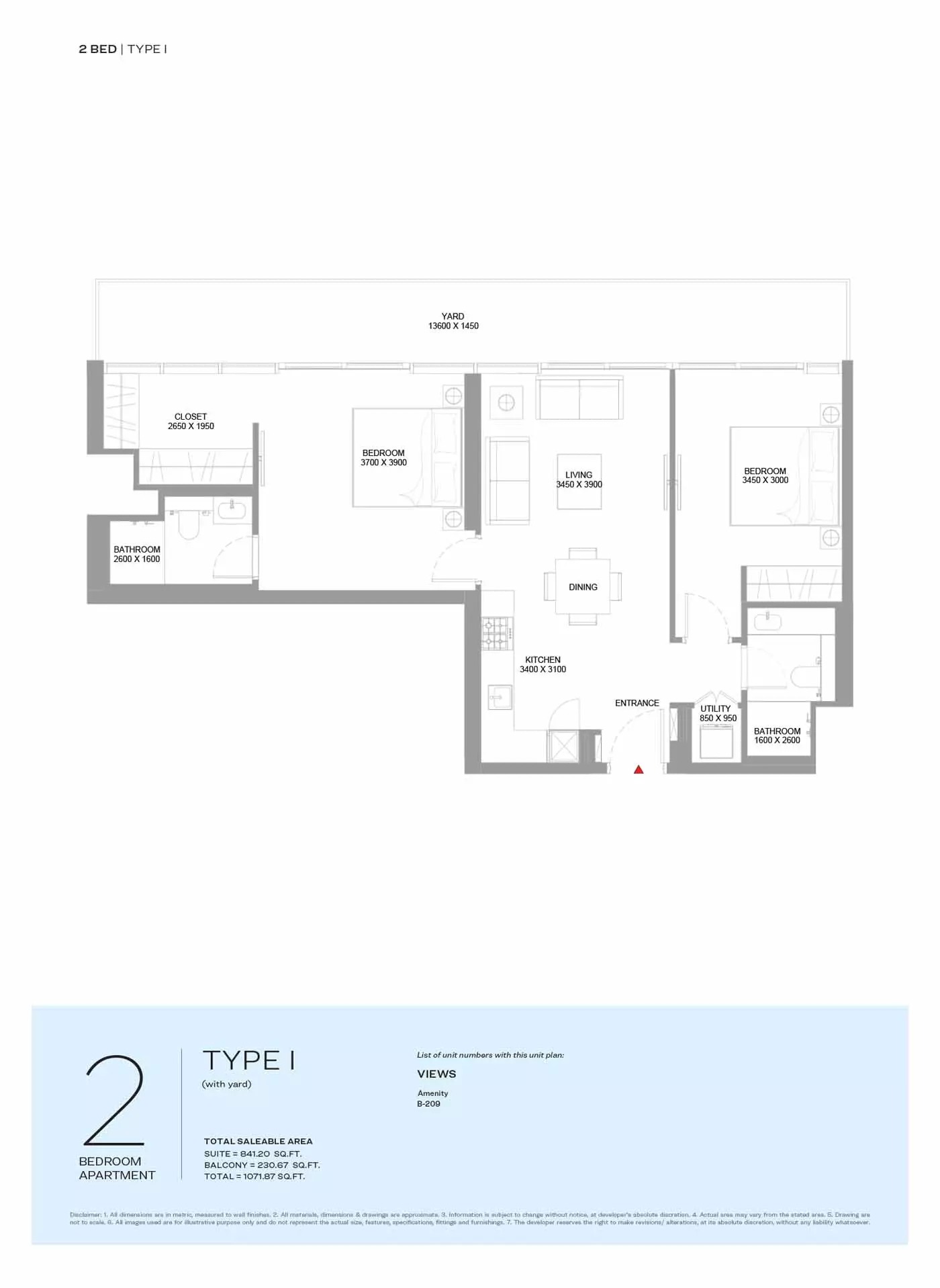 Sobha Pierside Marina Residences 2 Beds Layout