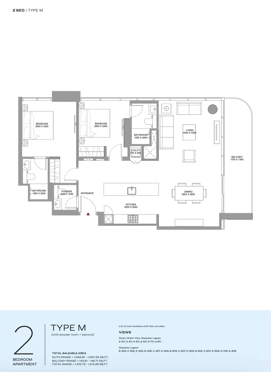 2 Beds 1493 Sq. Ft. Apartment in Sobha Pristine Beach Residences