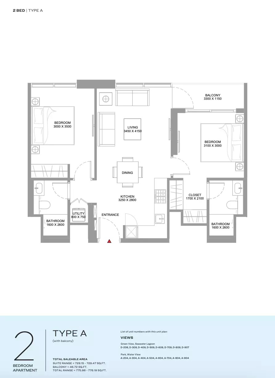 2 Beds 776 Sq. Ft. Apartment in Sobha Pristine Beach Residences